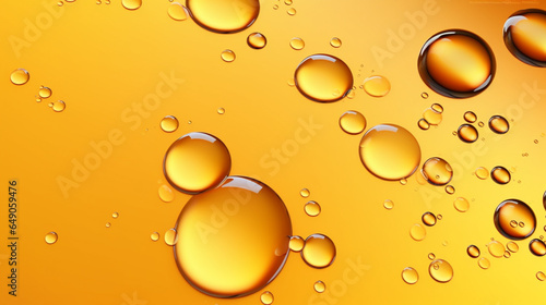 oil drops on yellow background, oil drops texture omega bubbles gold droplets, realistic yellow oil with air bubbles
