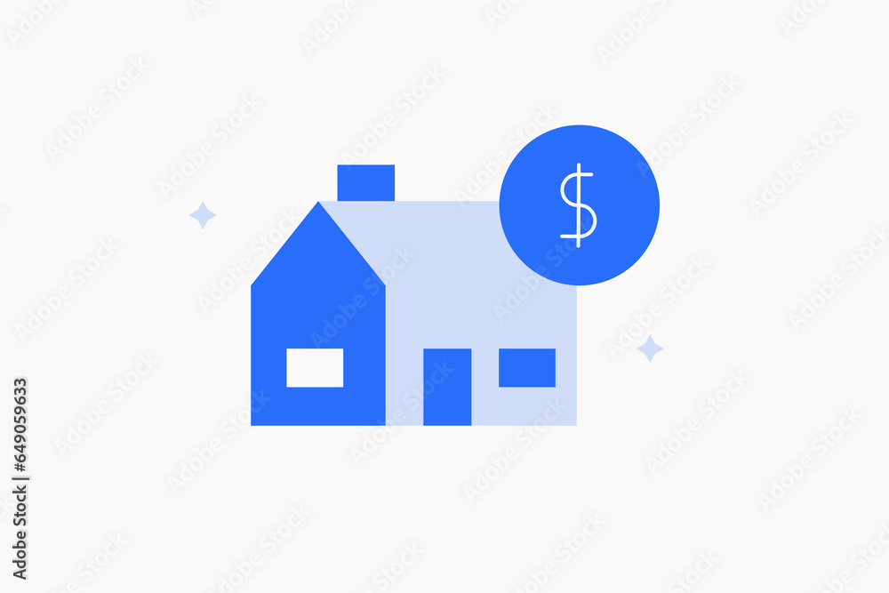 Geometric rent house illustration in flat style design. Vector illustration. Duotone blue icon. Geometric rent house illustration in flat style design. Vector illustration. Duotone blue icon.