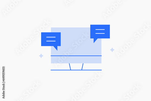 Geometric pc messenger illustration in flat style design. Vector illustration. Duotone blue icon.