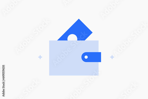 Geometric wallet with money illustration in flat style design. Vector illustration. Duotone blue icon.