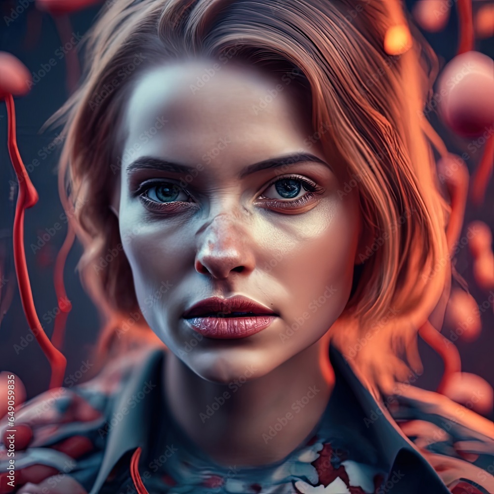 Portrait of woman sick and blood human digital concept background illustration digital