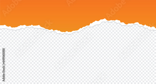 Orange torn paper frame with transparent background, free vector illustration