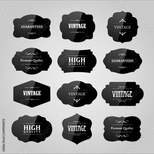 Vintage Frames Set. Retro ornamental labels. Black product tags. Cardboard collection for decorative design. Vector EPS10