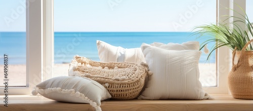 Coastal themed cushions and pillows enhance the home bedroom design by providing inspiration and neutral tones