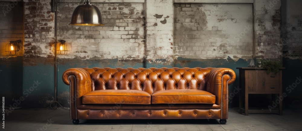 Close up of a leather Chesterfield sofa in an indoor setting Close up of a leather Chesterfield sofa in an indoor setting