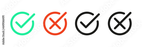check mark icon button set. check box icon with right and wrong buttons and yes or no checkmark icons in green tick box and red cross. vector illustration