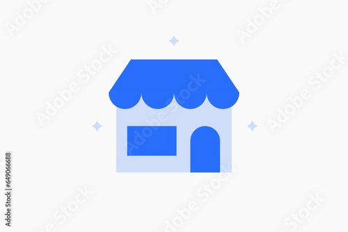 Geometric store illustration in flat style design. Vector illustration. Duotone blue icon.