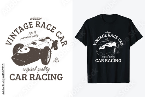 Vintage race car T-shirt design. racing cars vector tshirt graphic. photo