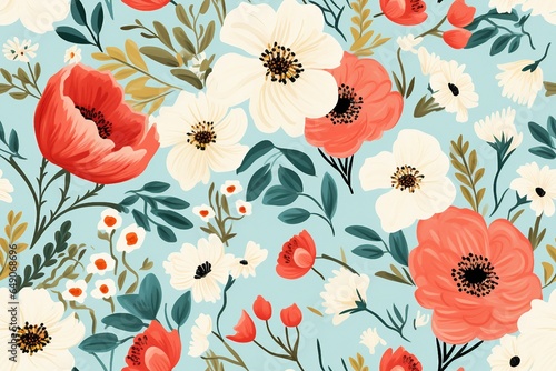 seamless pattern design of summer floral. natural concept. generative ai.