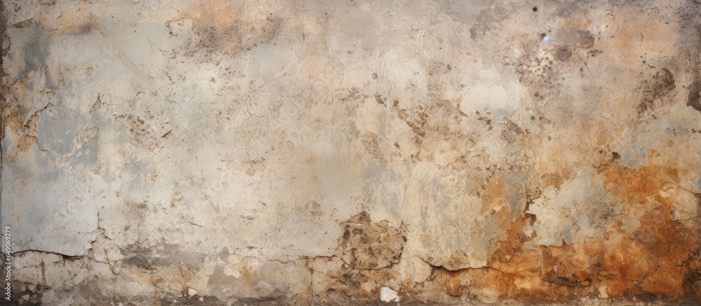 A worn out cracked wall with peeling paint serving as a stone grunge background