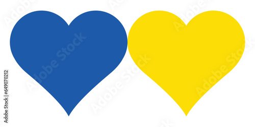 Flag of Ukraine. Two hearts are touching each other. Two Blue and Yellow hearts. National Symbol. Ukrainian Flag Symbol. Ukrainian Country Symbol. Blue and Yellow Illustration. Stock Vector.