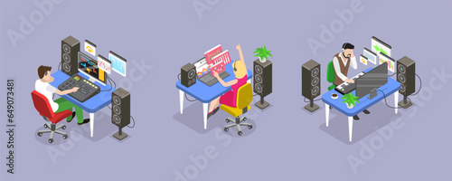 3D Isometric Flat Vector Conceptual Illustration of Sound Designer, Audio Engineer