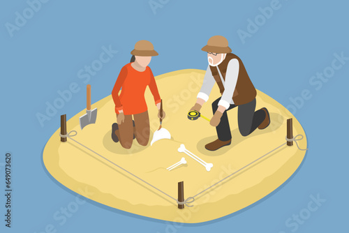 3D Isometric Flat Vector Conceptual Illustration of Archaeologist, Scientific Discoverie, Searching for Artifacts