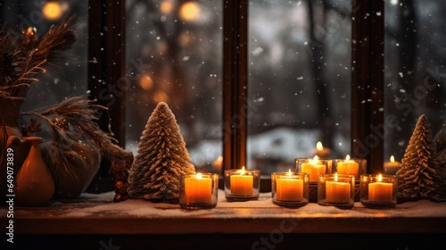 Immerse yourself in the festive charm of a window scene, aglow with the tender brilliance of Christmas garlands