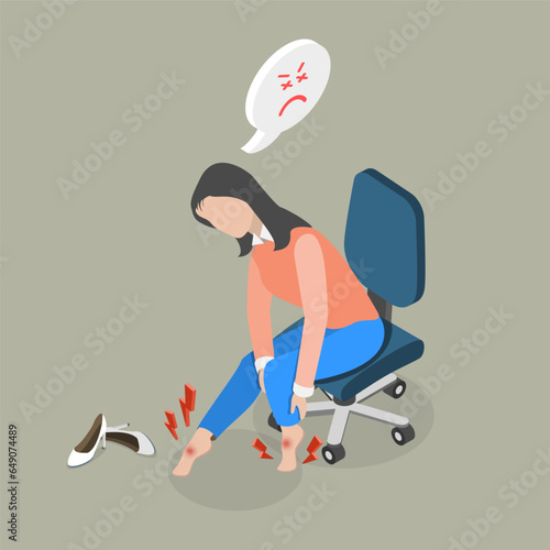 3D Isometric Flat Vector Conceptual Illustration of Pain In Legs, Heavy and Tight Feeling in Limbs