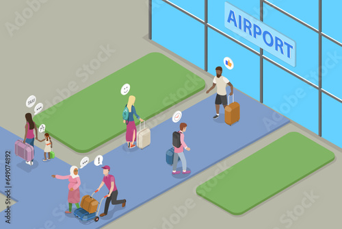 3D Isometric Flat Vector Conceptual Illustration of Travelers, Tourists with Luggage