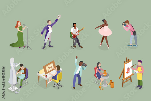 3D Isometric Flat Vector Set of Creative Professions People, Enjoying a Hobbie