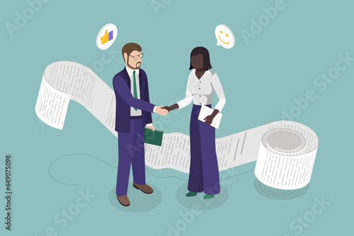 3D Isometric Flat Vector Conceptual Illustration of User Agreement, Partnership and Handshake