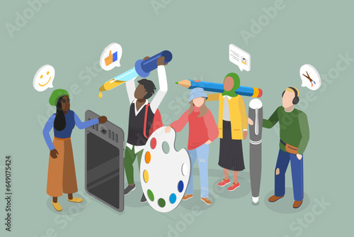 3D Isometric Flat Vector Conceptual Illustration of Creative Artists, Art Hobbies