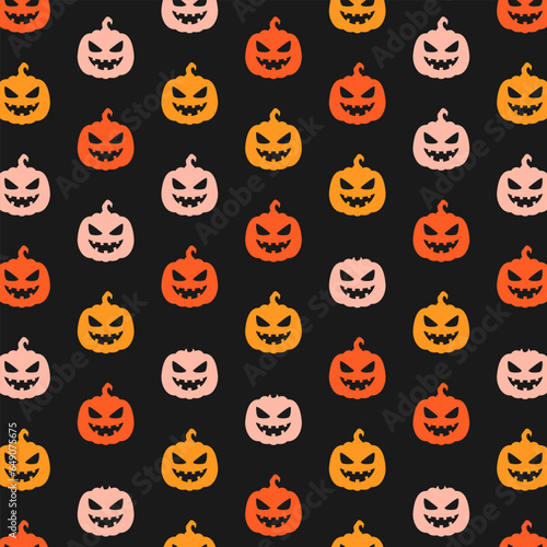 Vector seamless pattern with colorful halloween pumpkin