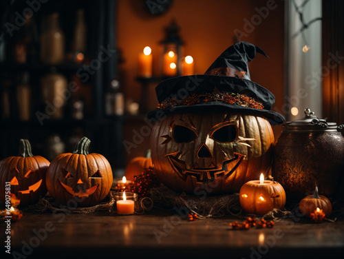 halloween decoration with pumpkins © sebastianav1994