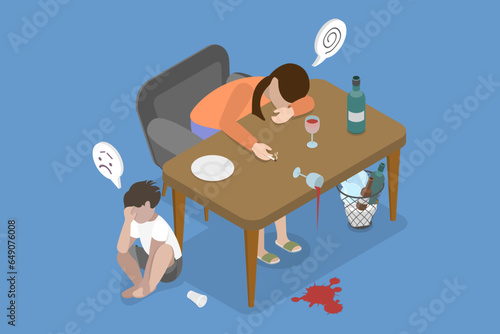 3D Isometric Flat Vector Conceptual Illustration of Alcohol and Drug Addiction, Substance Abuse