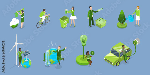 3D Isometric Flat Vector Conceptual Illustration of Climate Change, Sustainable Lifestyle