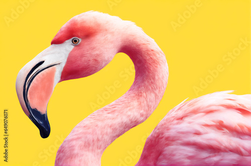 Graceful Pink Flamingo on Sunny Yellow, AI Generated