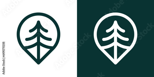 logo design inspiration for a pin map with a pine tree made in a minimalist line style.
