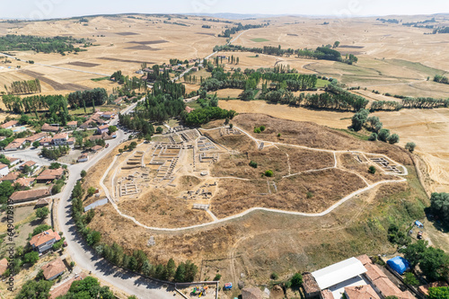 Ancient gate entrance with sphinx from the Hittite period in Alacahoyuk. Corum, Turkey. photo