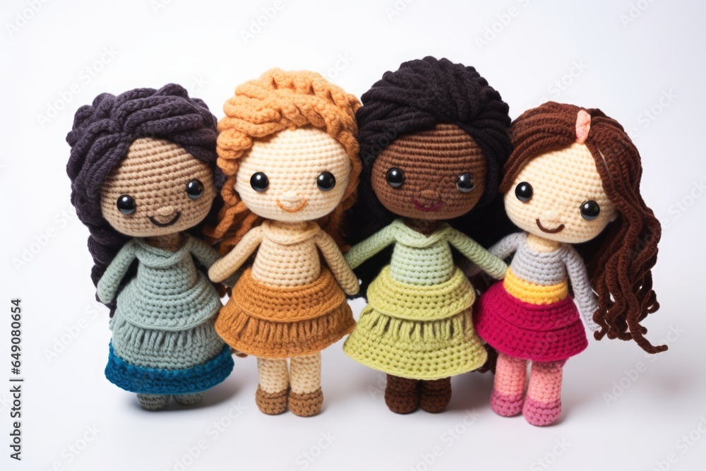 A charming and diverse group of amigurumi-style girls, representing different ethnicities, offering a delightful and inclusive illustration suitable for various creative applications A charming and diverse group of amigurumi-style girls, representing different ethnicities, offering a delightful and inclusive illustration suitable for various creative applications