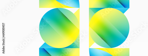 Serene gradient template. Circles and triangles mingle in minimalist perfection. Gentle fusion of forms and hues creates balanced yet captivating backdrop, embodying modern sophistication
