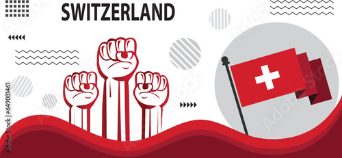 Switzerland national day banner with Swiss flag colors,national day template design vector image..eps