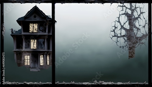 wall spooky halloween night wallpaper roof stom tower. Generate Ai photo