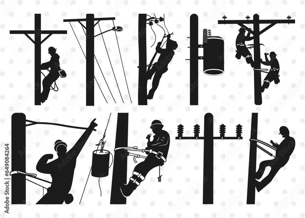 Lineman Silhouette, Electrician Svg, Line worker Svg, Power Lineman Svg