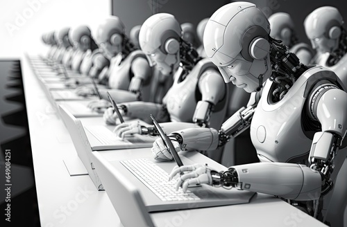 Wallpaper Mural Group of white robots working together in the office. Torontodigital.ca