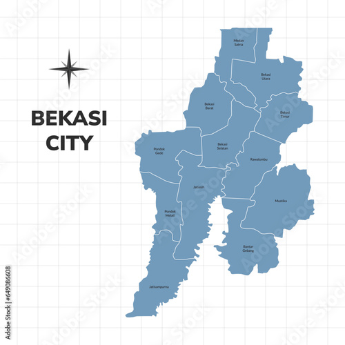 Bekasi city map illustration. Map of cities in Indonesia