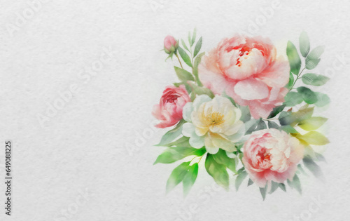 Watercolor Style Wild Red White Flowers Bouquet Painting White Background.