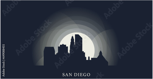 USA United States San Diego cityscape skyline city panorama vector flat modern banner art. US California American county emblem idea with landmarks and building silhouette at sunrise sunset night