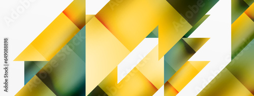 Vivid abstraction unfolds. Triangles in seamless harmony, composing dynamic geometric backdrop. Interplay of angles and hues forms captivating tapestry, evoking modernity and artistic allure