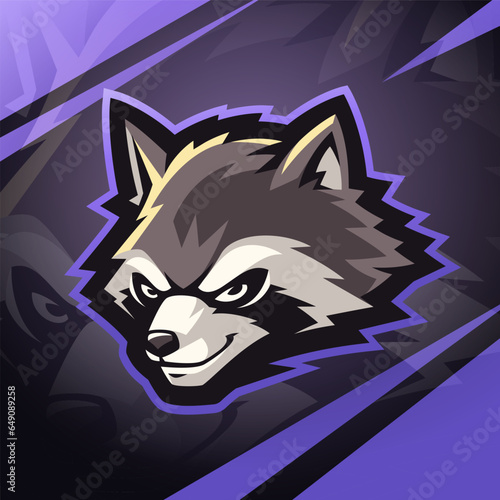 Raccoon head esport mascot logo design