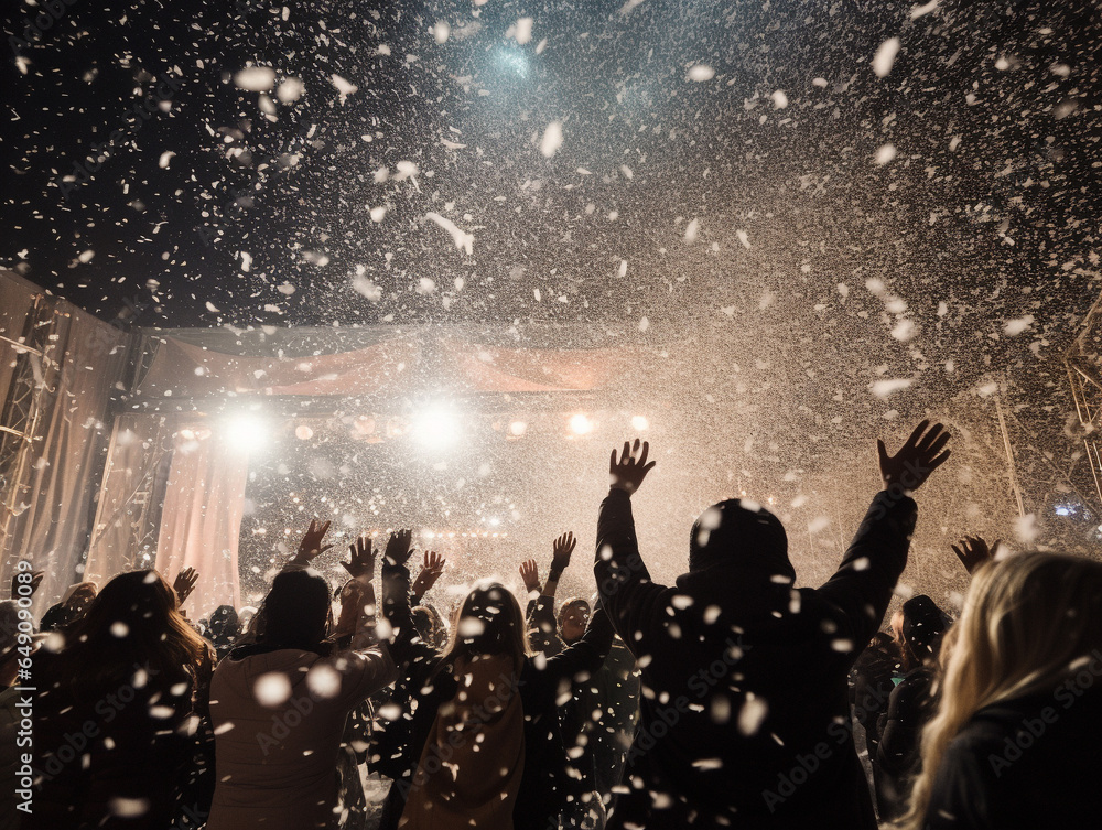 A Photo of a Surprise Snowfall During an Outdoor Event, Turning it Magical