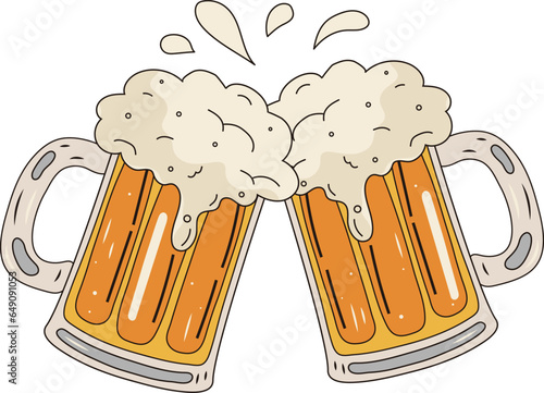 Cold Yellow Beer Mugs Bottle Toasting Cheers Illustration Graphic Element Art Card