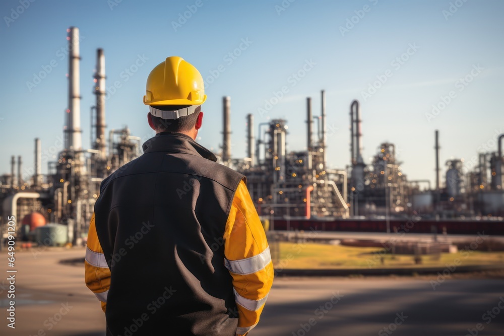At back of the Workers engineer in Oil and gas industrial, Oil refinery plant from industry, Refinery Oil storage tank and pipe line steel. At back of the Workers engineer in Oil and gas industrial, Oil refinery plant from industry, Refinery Oil storage tank and pipe line steel.