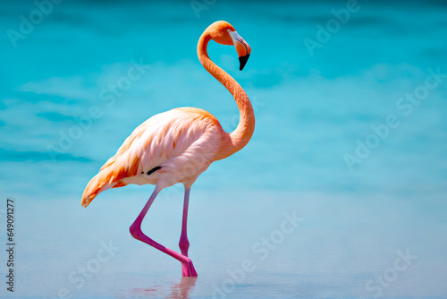 One Legged Wonder  Flamingo in Clear Lagoon  AI Generated