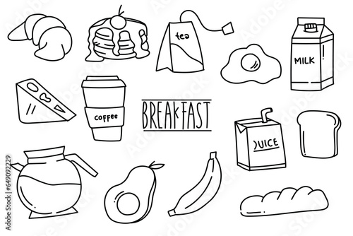 set of hand drawn breakfast beverage doodle illustration vector 