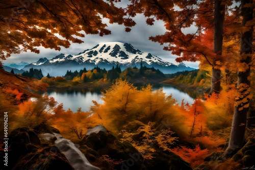 autumn forest in the mountains 4k HD quality photo. 
