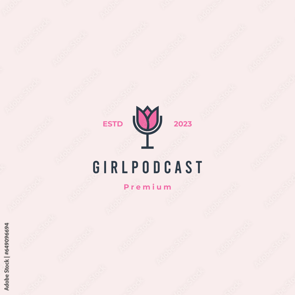 girl podcast logo concept, mic combine with tulip flower logo design retro hipster vintage girl podcast logo concept, mic combine with tulip flower logo design retro hipster vintage