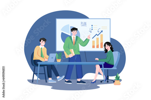 Businessman illustrates product planning option