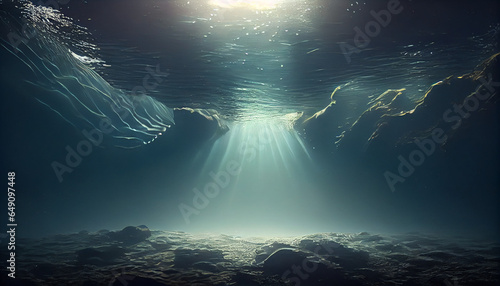 Fantasy underwater seascape isolated with sunlight, clean and minimalist background, Ai generated image